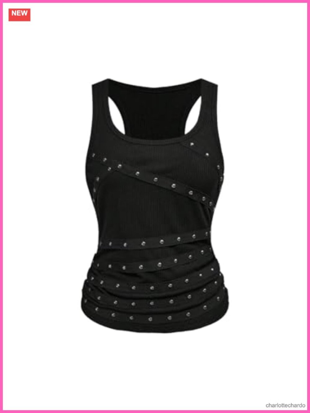 Women's Punk Studded Tank Top Grunge Y2K Streetwear Sleeveless Slim Fit